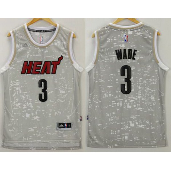 Men's Miami Heat #3 Dwyane Wade Adidas 2015 Gray City Lights Swingman Jersey