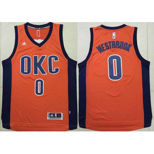 Men's Oklahoma City Thunder #0 Russell Westbrook Revolution 30 Swingman 2015-16 New Orange Jersey