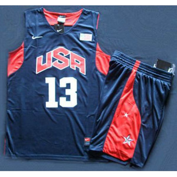 2012 Olympic USA Team #13 Chris Paul Blue Basketball Jerseys& Shorts Suit