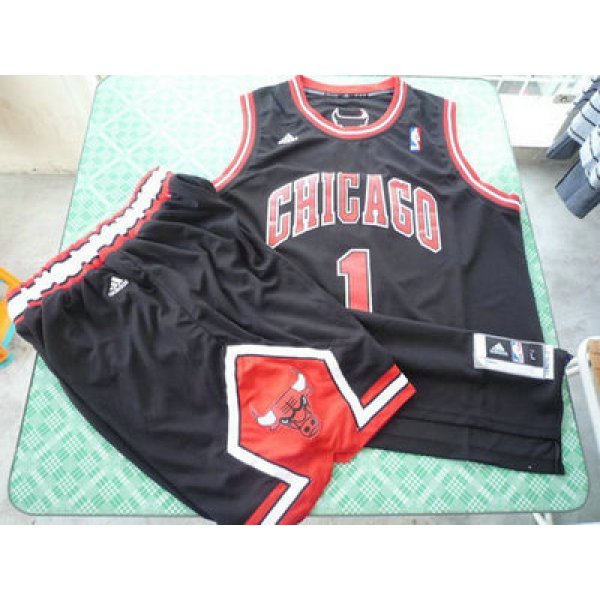 Chicago Bulls 1 Derek Rose black color Swingman Basketball Suit