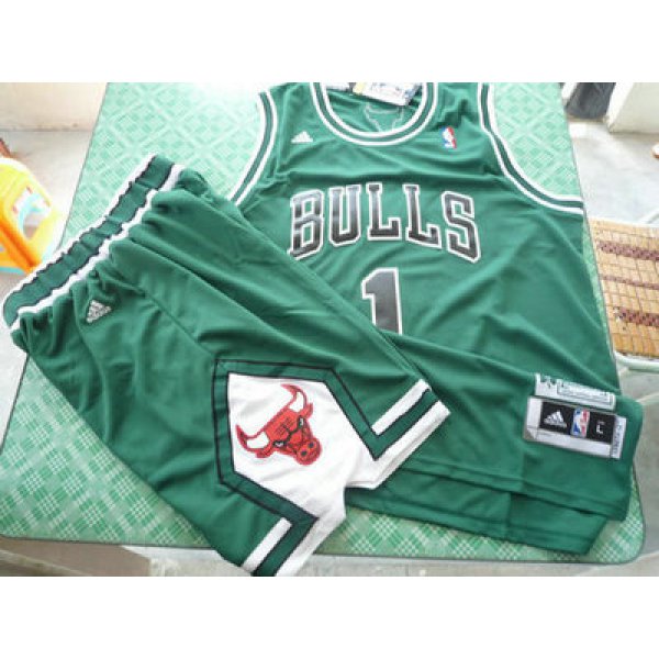 Chicago Bulls 1 Derek Rose white green swingman Basketball Suit