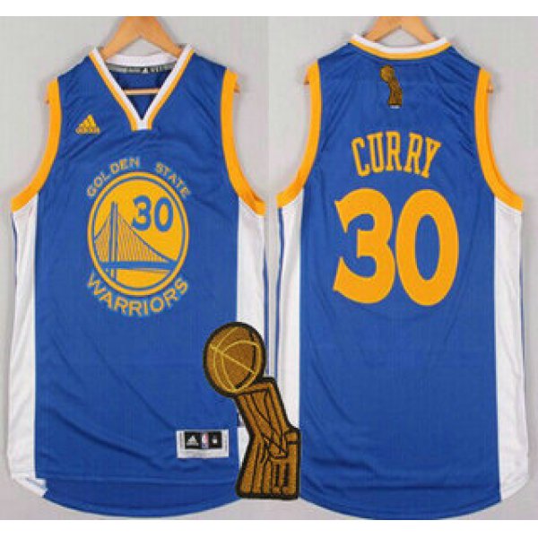 Golden State Warriors #30 Stephen Curry Revolution 30 Swingman 2014 New Blue Jersey With 2015 Finals Champions Patch