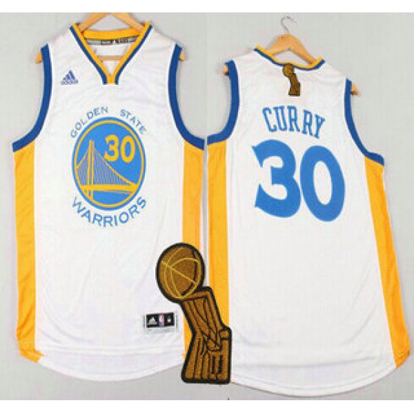 Golden State Warriors #30 Stephen Curry Revolution 30 Swingman 2014 New White Jersey With 2015 Finals Champions Patch