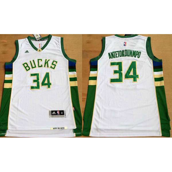 Men's Milwaukee Bucks #34 Giannis Antetokounmpo Revolution 30 Swingman 2015 New White Jersey