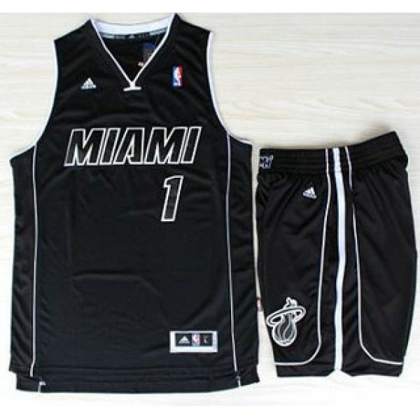 Miami Heat 1 Chris Bosh Black With White Shadow Revolution 30 Jerseys Shorts NBA Suits