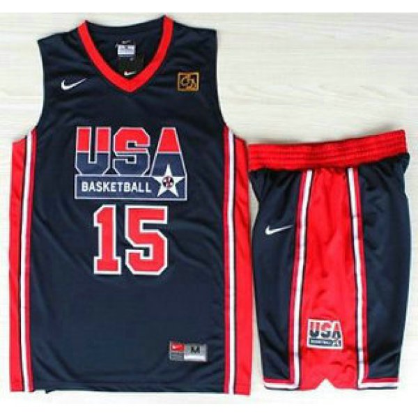 USA Basketball 1992 Olympic Dream Team #15 Magic Earvin Johnson Blue Jerseys & Shorts