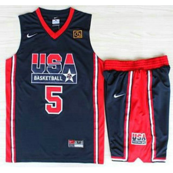 USA Basketball 1992 Olympic Dream Team Suits #5 David Robinson Blue Jerseys & Shorts