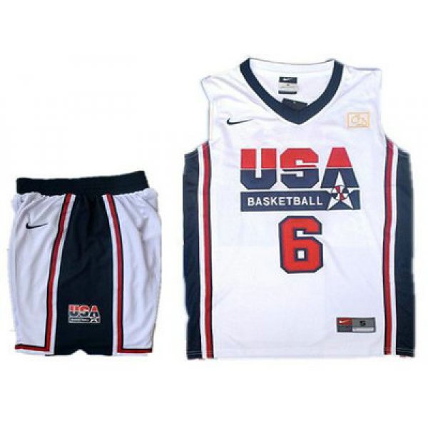 USA Basketball Retro 1992 Olympic Dream Team 6 LeBron James White Basketball Suit