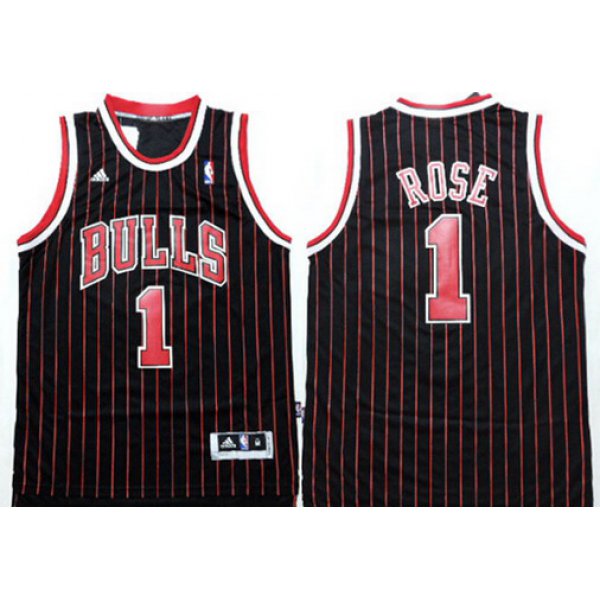 Chicago Bulls #1 Derrick Rose Revolution 30 Swingman Black Pinstripe Jersey