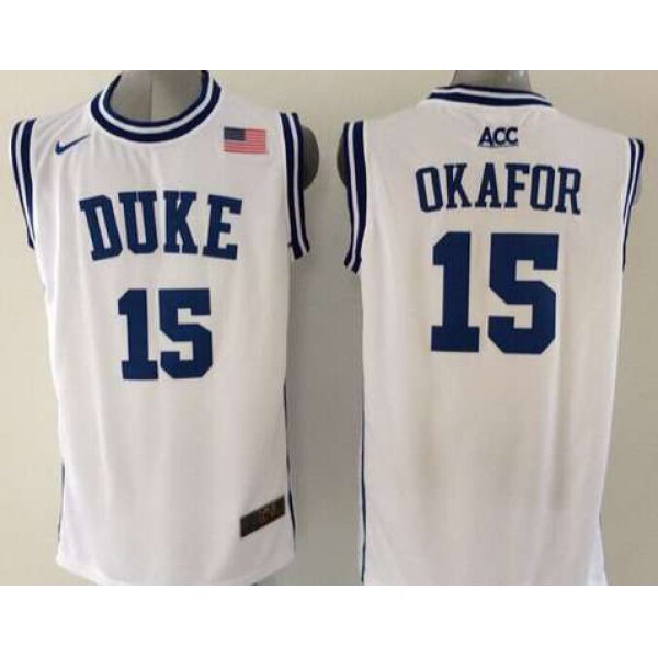 Duke Blue Devils #15 Jahlil Okafor 2015 White Round Collar Jersey