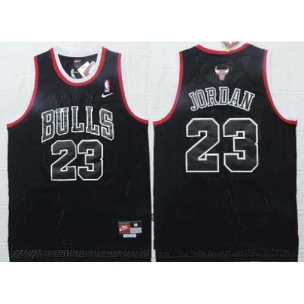 Men's Chicago Bulls #23 Michael Jordan All Black With White Outline Soul Swingman Jersey