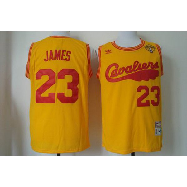 Men's Cleveland Cavaliers #23 LeBron James 2015 The Finals 2009 Yellow Hardwood Classics Soul Swingman Throwback Jersey