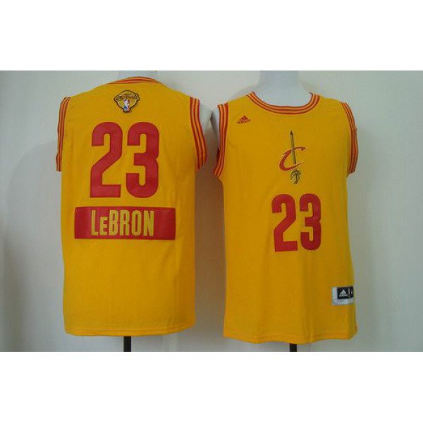 Men's Cleveland Cavaliers #23 LeBron James 2015 The Finals 2014 Christmas Day Yellow Jersey