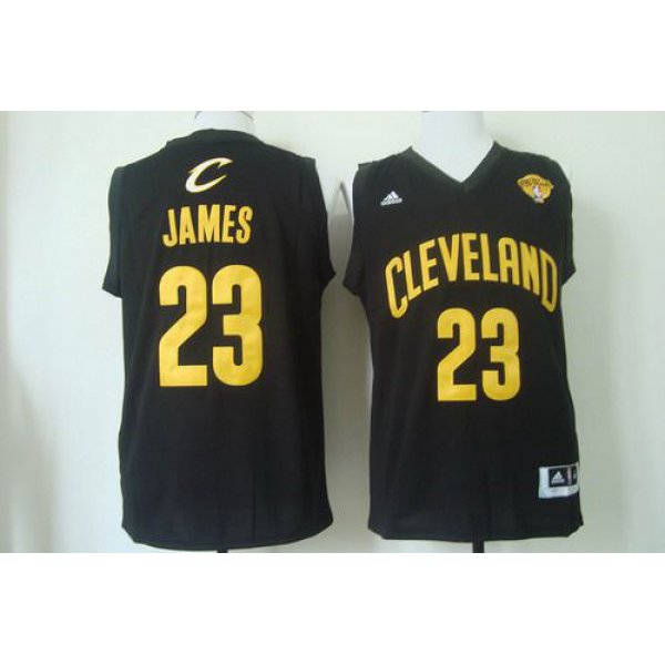 Men's Cleveland Cavaliers #23 LeBron James 2015 The Finals Black With Gold Jersey