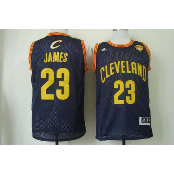 Men's Cleveland Cavaliers #23 LeBron James 2015 The Finals Navy Blue With Gold Swingman Jersey