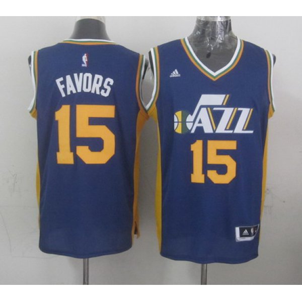 Utah Jazz #15 Derrick Favors Revolution 30 Swingman 2014 New Navy Blue Swingman Jersey