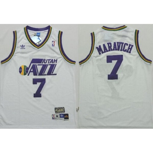 Utah Jazz #7 Pete Maravich White Swingman Throwback Jersey