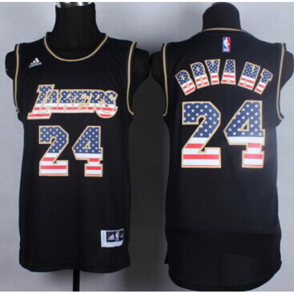 Los Angeles Lakers #24 Kobe Bryant Revolution 30 Swingman 2014 USA Flag Fashion Black Jersey
