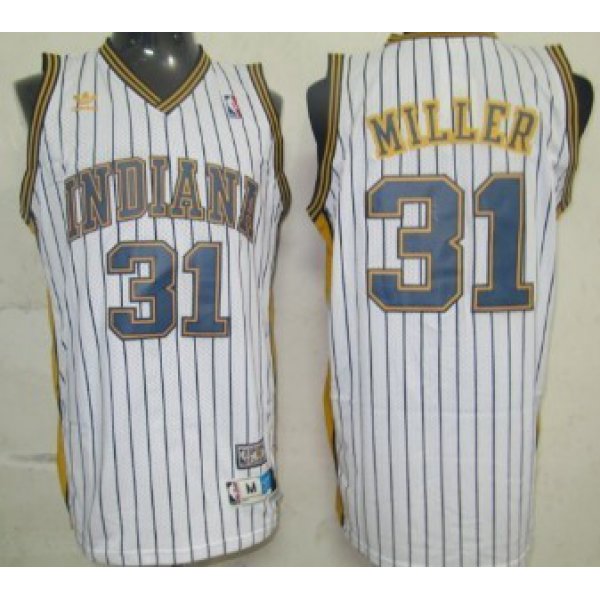 Indiana Pacers #31 Reggie Miller White Pinstripe Swingman Throwback Jersey