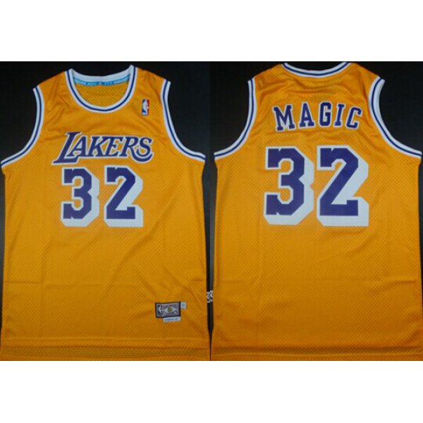 Los Angeles Lakers #32 Magic Nickname Yellow Swingman Throwback Jersey