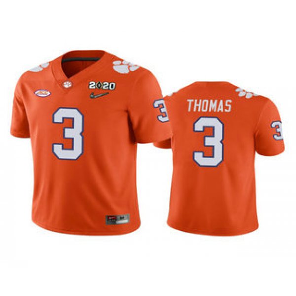 Men's Clemson Tigers #3 Xavier Thomas Orange 2020 National Championship Game Jersey