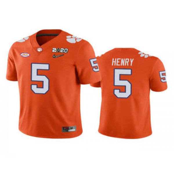 Men's Clemson Tigers #5 K.J. Henry Orange 2020 National Championship Game Jersey