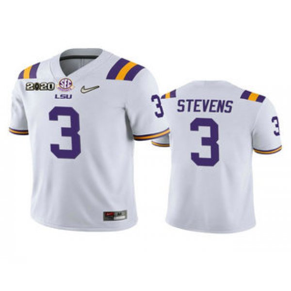 Men's LSU Tigers #3 JaCoby Stevens White 2020 National Championship Game Jersey