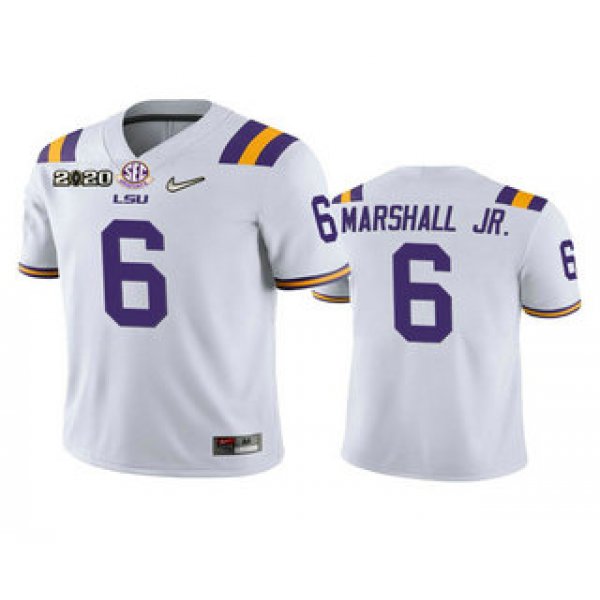 Men's LSU Tigers #6 Terrace Marshall Jr. White 2020 National Championship Game Jersey