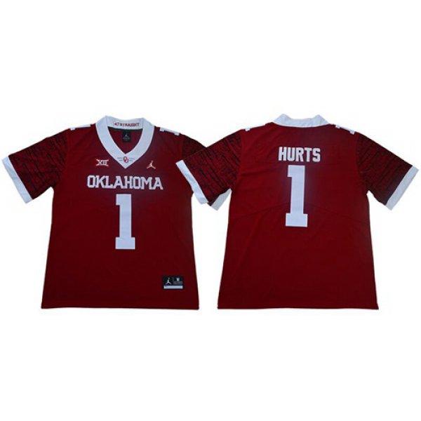 Men's Oklahoma Sooners #1 Jalen Hurts Red Jordan Brand Limited New XII Stitched College Jersey