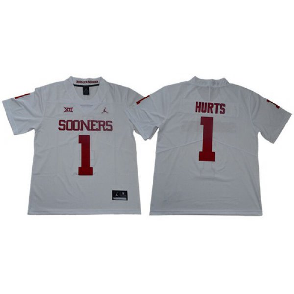 Men's Oklahoma Sooners #1 Jalen Hurts White Jordan Brand Limited Stitched College Jersey