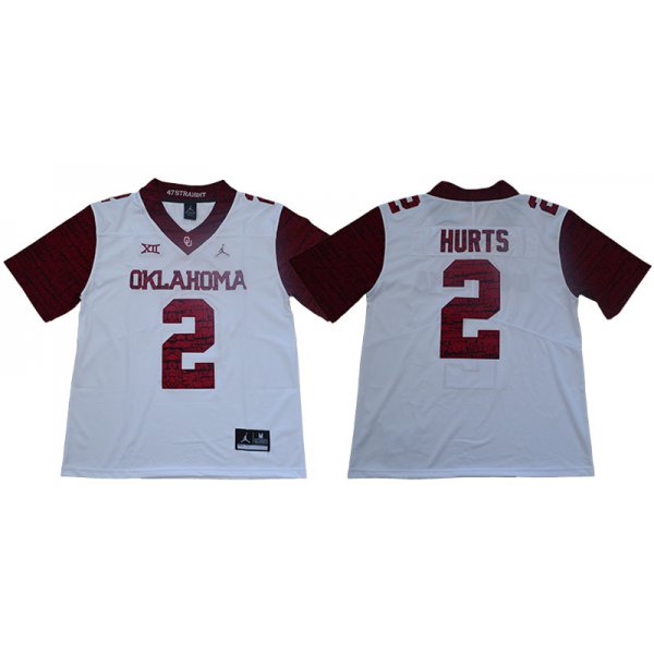 Oklahoma Sooners 2 Jalen Hurts White 47 Game Winning Streak College Football Jersey