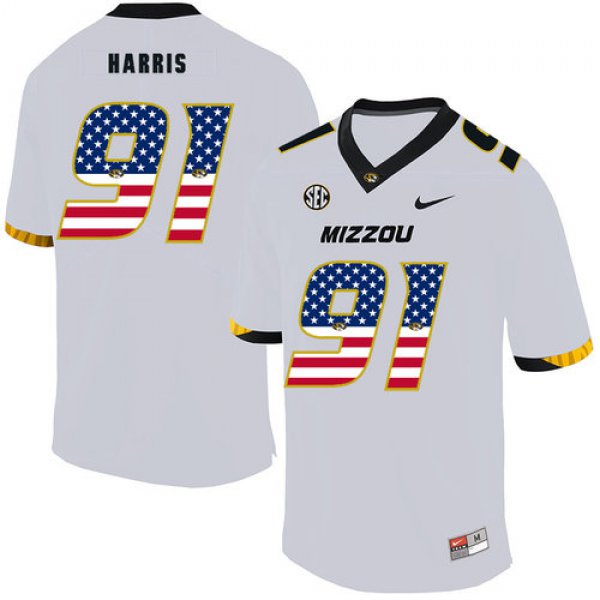 Missouri Tigers 91 Charles Harris White USA Flag Nike College Football Jersey