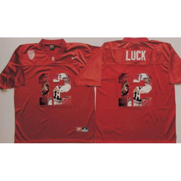 Stanford Cardinal 12 Andrew Luck Red Portrait Number College Jersey