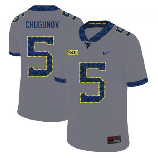 West Virginia Mountaineers 5 Chris Chugunov Gray College Football Jersey