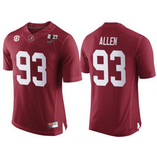 Men's Alabama Crimson Tide #93 Jonathan Allen Red 2017 Championship Game Patch Stitched CFP Nike Limited Jersey