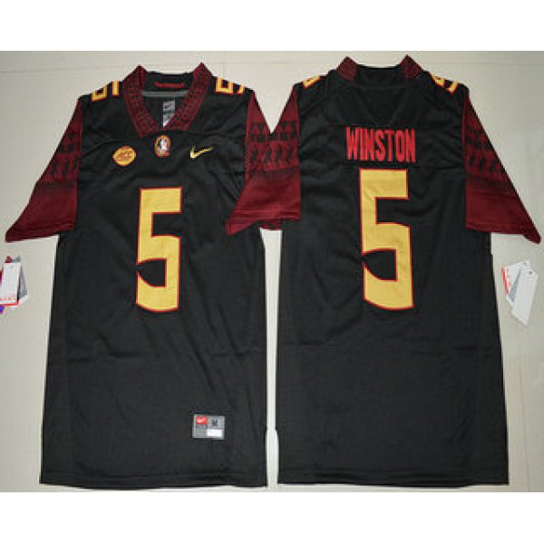 Men's Florida State Seminoles #5 Jameis Winston Black Stitched College Football 2016 Nike NCAA Jersey