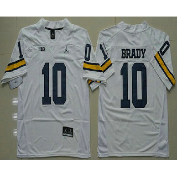 Men's Michigan Wolverines #10 Tom Brady White Stitched NCAA Brand Jordan College Football Jersey
