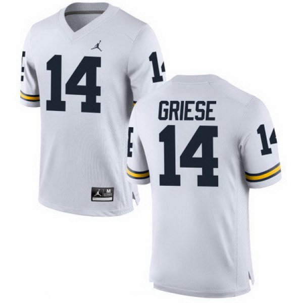 Men's Michigan Wolverines #14 Brian Griese Retired White Stitched College Football Brand Jordan NCAA Jersey