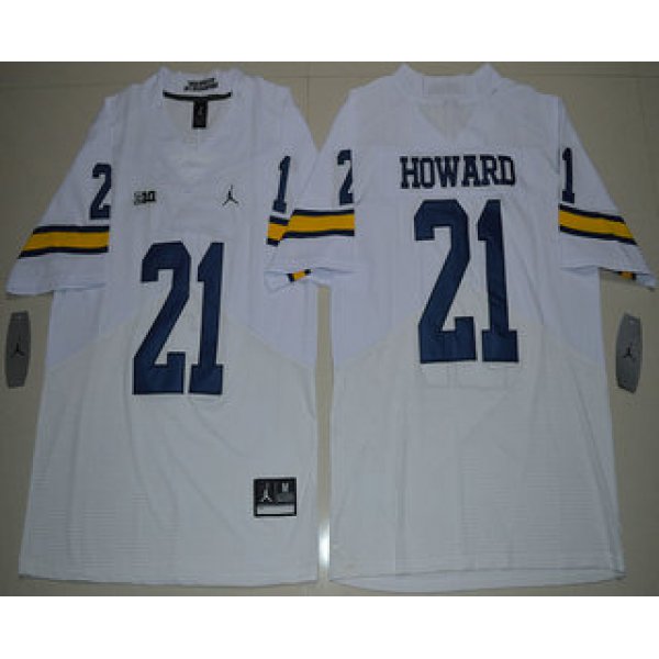 Men's Michigan Wolverines #21 Desmond Howard White Stitched NCAA Brand Jordan College Football Elite Jersey