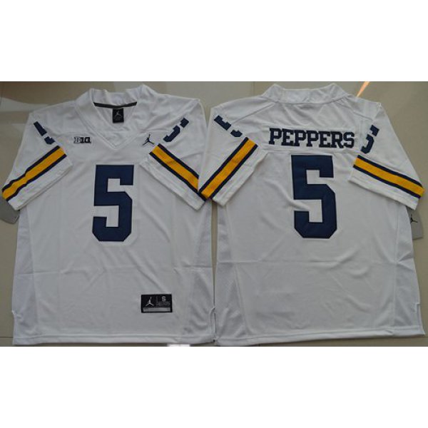 Men's Michigan Wolverines #5 Jabrill Peppers White Stitched NCAA Brand Jordan College Football Jersey