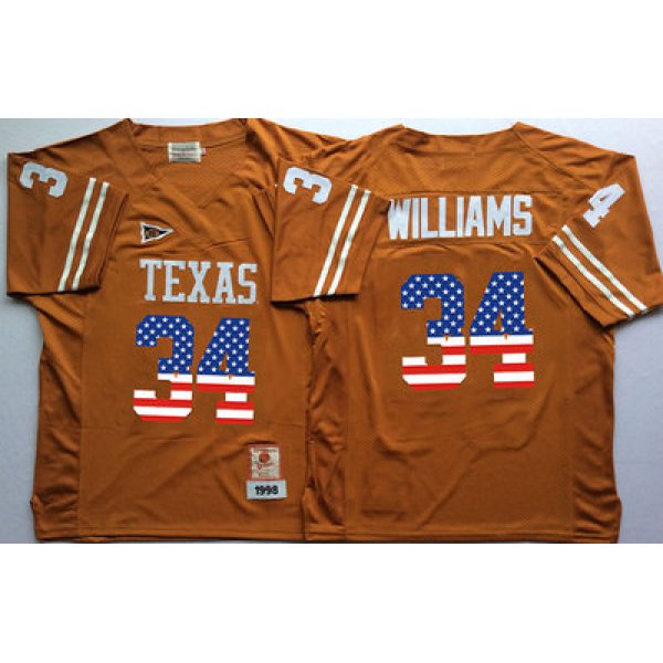 Men's Texas Longhorns 34 Ricky Williams Orange USA Flag College Jersey