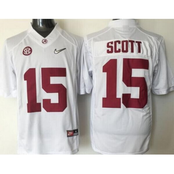 Men's Alabama Crimson Tide #15 JK Scott White 2016 Playoff Diamond Quest College Football Nike Limited Jersey