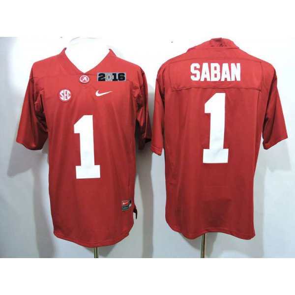 Men's Alabama Crimson Tide #1 Nick Saban Red 2016 BCS College Football Nike Limited Jersey