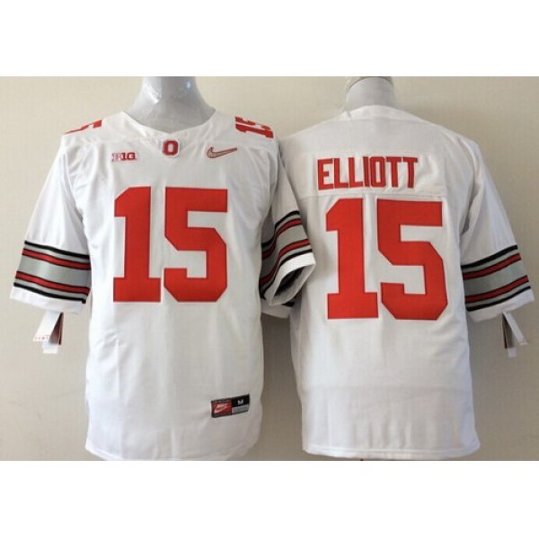 Ohio State Buckeyes #15 Ezekiel Elliott 2015 Playoff Rose Bowl Special Event Diamond Quest White Jersey