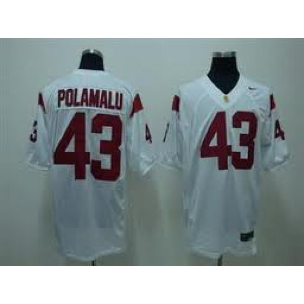 USC Trojans #43 Polamalu White Jersey