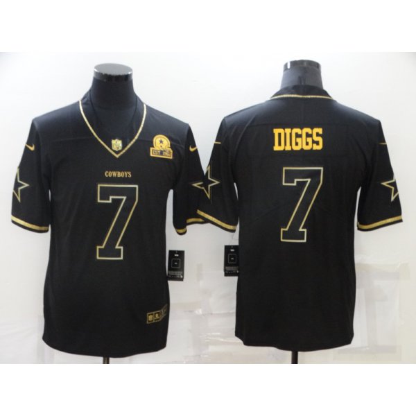 Men's Dallas Cowboys #7 Trevon Diggs Black 60th Seasons Patch Golden Edition Stitched NFL Nike Limited Jersey