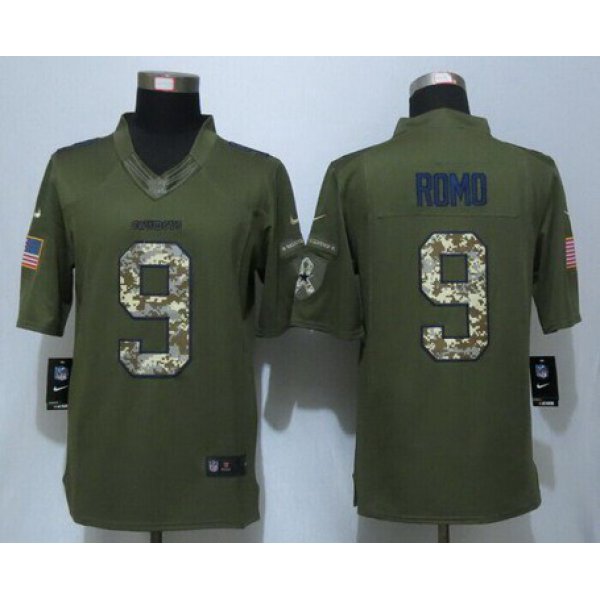 Men's Dallas Cowboys #9 Tony Romo Navy Green Salute To Service 2015 NFL Nike Limited Jersey