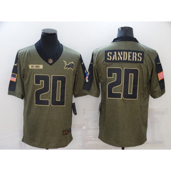 Men's Detroit Lions #20 Barry Sanders Nike Olive 2021 Salute To Service Retired Player Limited Jersey