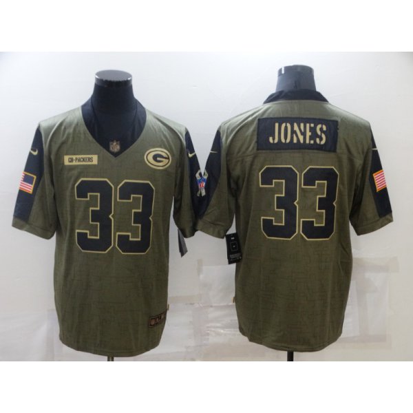 Men's Green Bay Packers #33 Aaron Jones 2021 Olive Salute To Service Limited Stitched Jersey