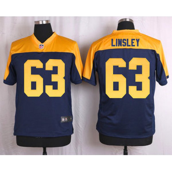 Men's Green Bay Packers #63 Corey Linsley Navy Blue Gold Alternate NFL Nike Elite Jersey